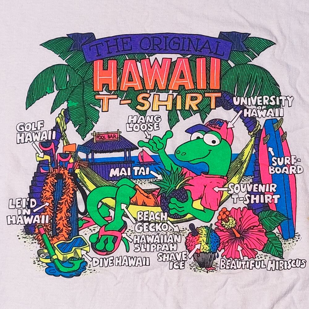 Hawaii Gecko Beach Tourist T Shirt hang loose surfing vtg 80s 90s y2k aesthetic